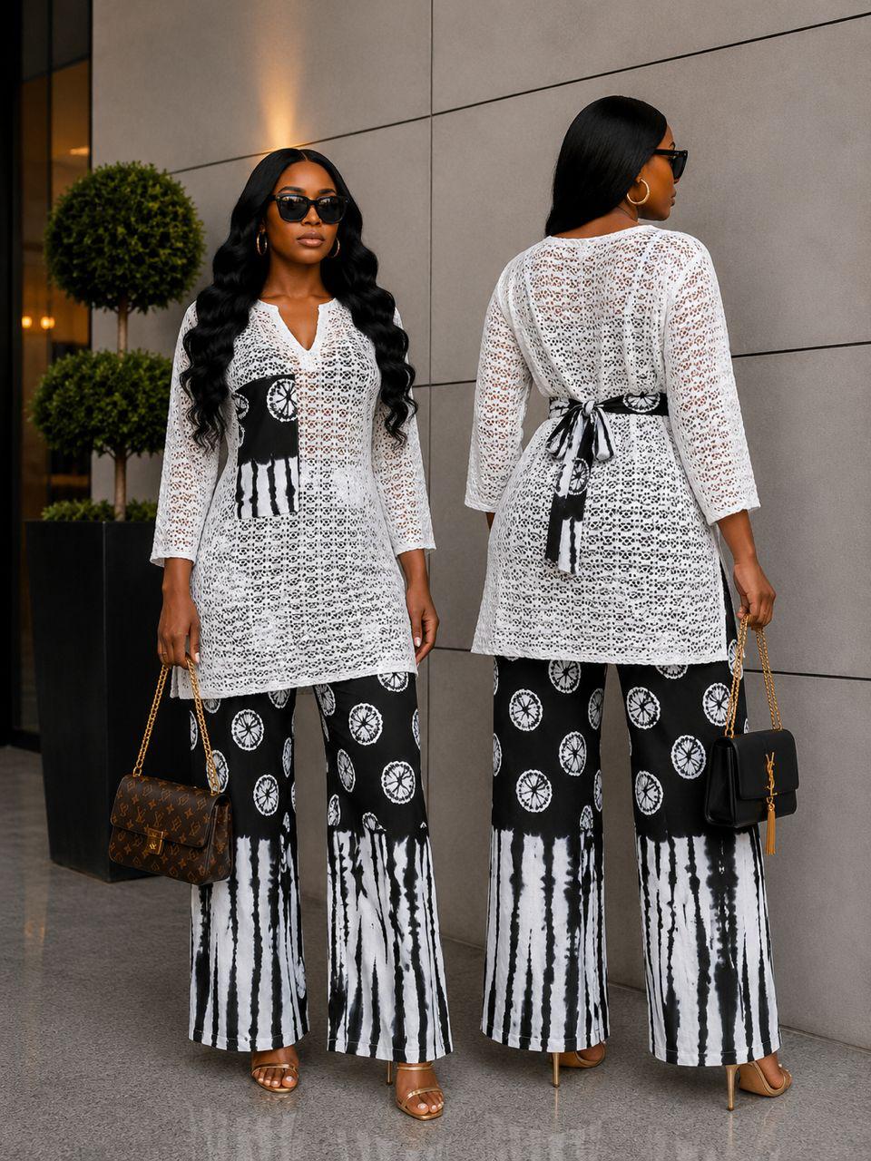 Kaftan femme blanc avec pantalon large